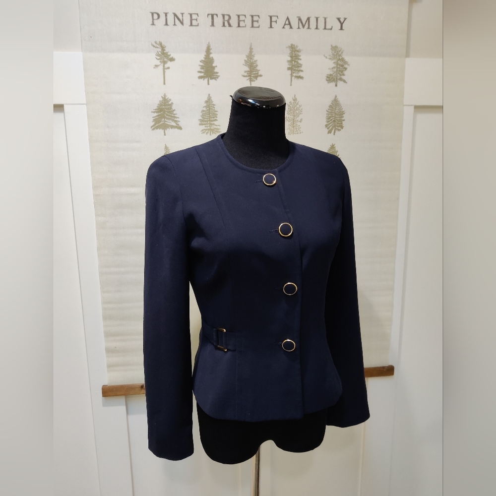 1.2.3 Un Deux Trois Paris Navy Tailored Jacket Gold Rim Buttons Size 38 / 6 - Picture 2 of 6